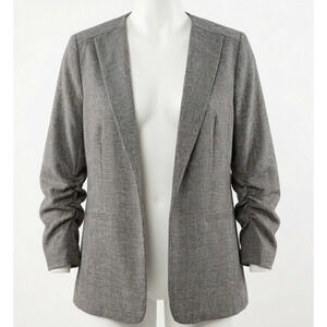 Skies Are Blue Blazer Womens M Gray Brown Plaid Academia Office Casual FLAW
